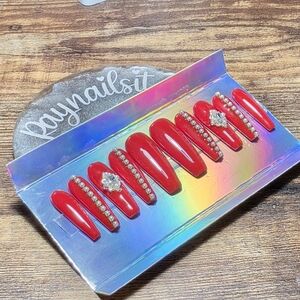 Red With Pearl Charms Press on